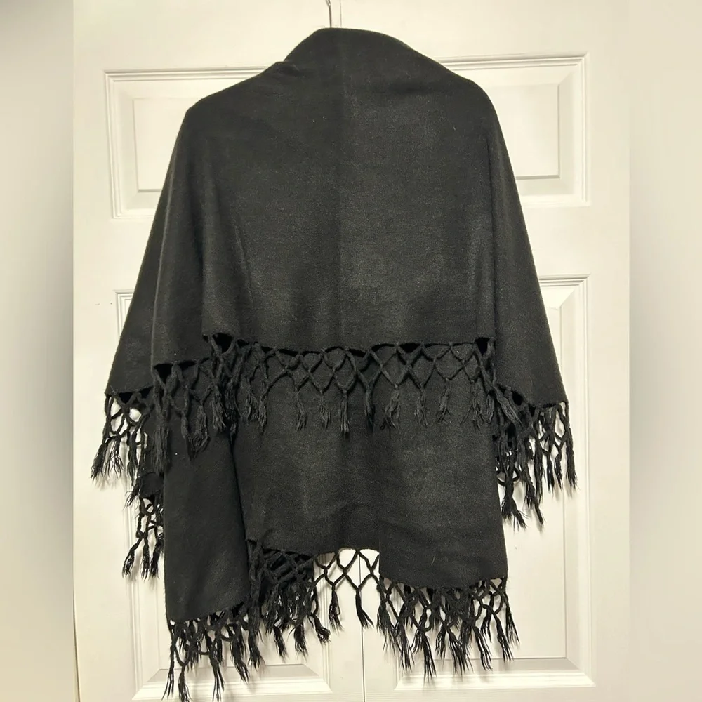 Double Layered Fringe Vest- Black OSFM 100% Acrylic